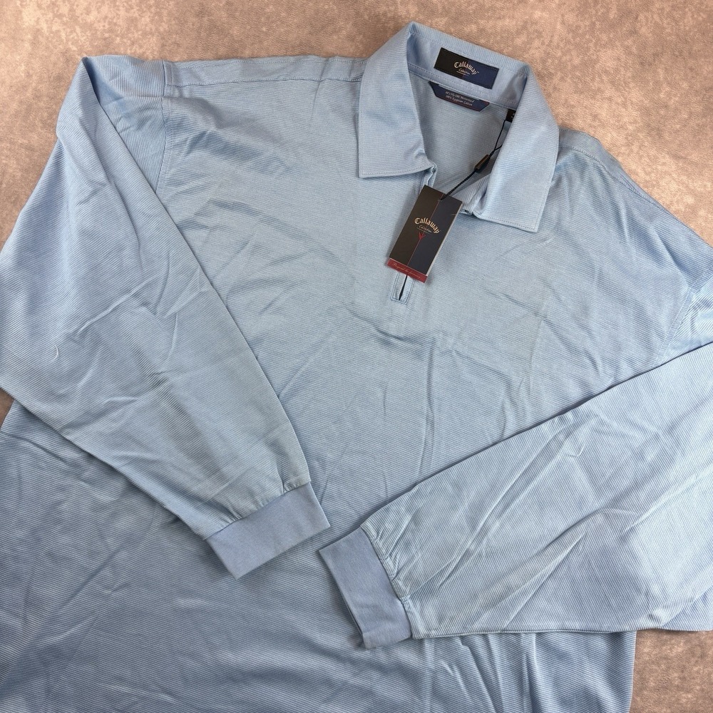 Callaway Polo Shirt Mens 2XB Big Blue Long Sleeve 1/4 Zip Performance VTG NEW